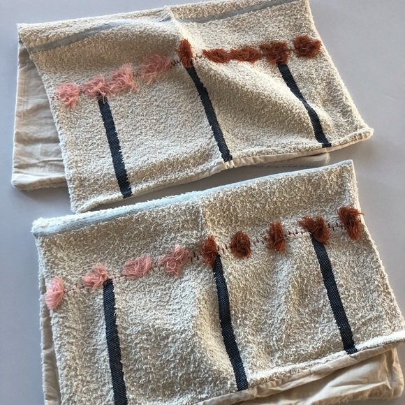 Anthropologie All Roads tassel pillow shams. Beige, pink, blue southwest striped - Picture 3 of 10